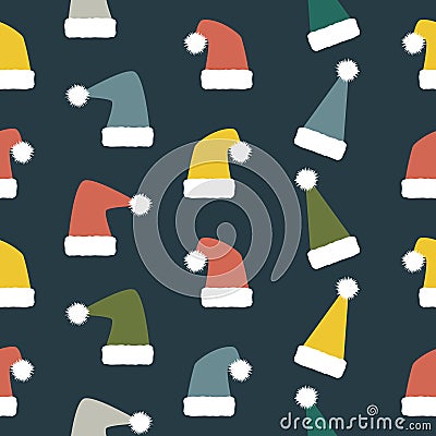 Seamless Christmas and New Year pattern of droll Santa hats Vector Illustration