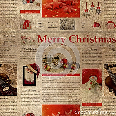 Seamless Christmas newspaper pattern Stock Photo