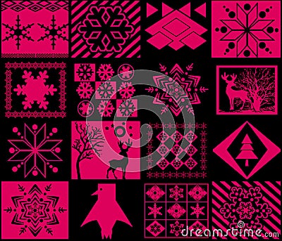 Seamless Christmas patchwork decorative ornaments elements pattern Stock Photo