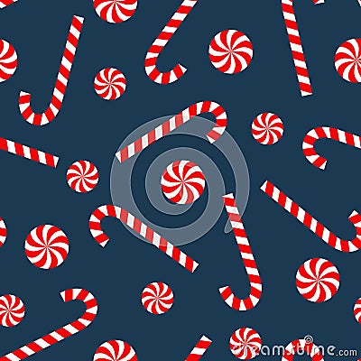 Seamless Christmas pattern with candy cane and lollipop. Vector Illustration