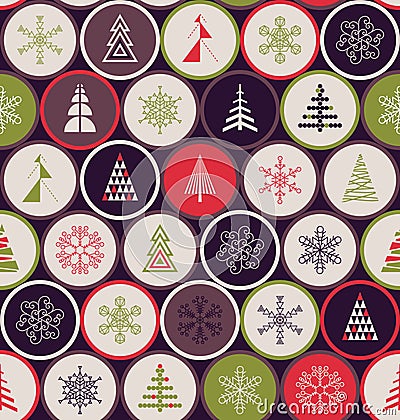 Seamless Christmas pattern. Geometry of snowflakes and trees Vector Illustration