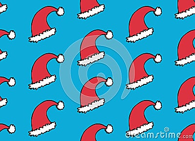 Seamless Christmas pattern with Santa Claus caps Vector Illustration