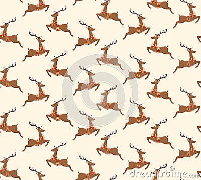 Seamless Christmas Pattern with Santa Reindeers Vector Illustration