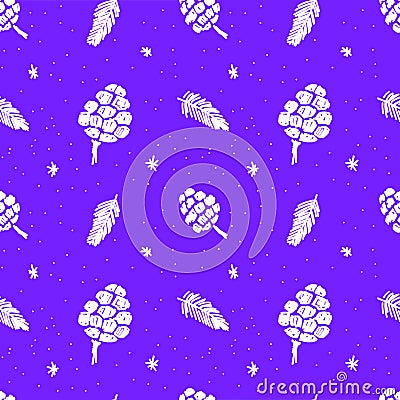 Seamless christmas pattern sketches of natural elements Vector Illustration