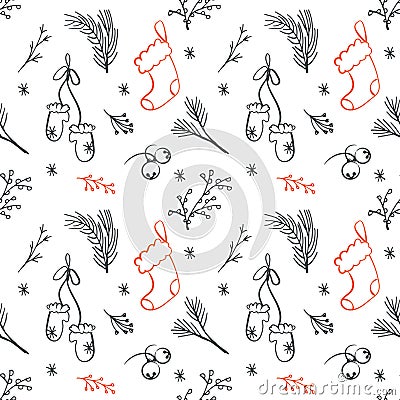 Seamless Christmas pattern. Tile vector background. Botanical winter wallpaper. Wrapping paper texture Vector Illustration