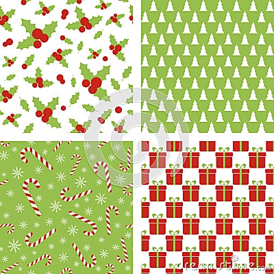 Seamless Christmas patterns. Set of backgrounds for wrapping paper, wallpaper, fabric design Vector Illustration