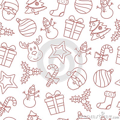 Seamless Christmas Thin Line Icons Background Vector Illustration