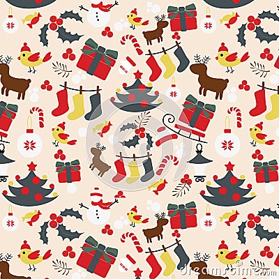 Seamless Christmas traditional pattern. New Year holiday Vector Illustration