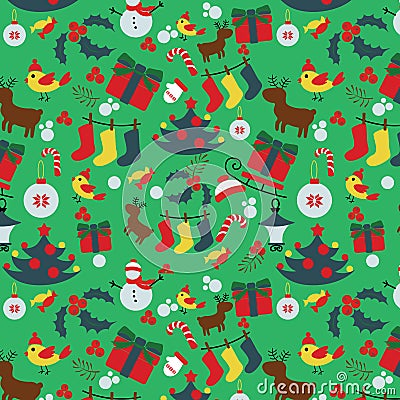 Seamless Christmas traditional pattern. New Year holiday Vector Illustration