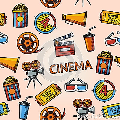 Seamless cinema handdrawn pattern Vector Illustration