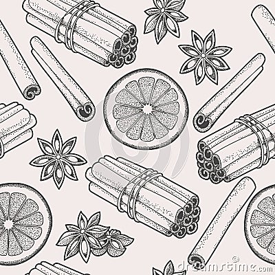 Seamless cinnamon and star anise Vector Illustration