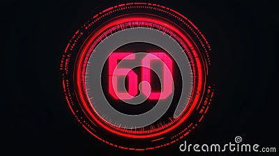 Seamless Circle Countdown Timer Animation from 60 to 0 Seconds on Transparent Background Stock Photo