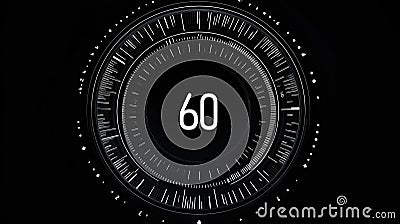Seamless Circle Countdown Timer Animation from 60 to 0 Seconds on Transparent Background Stock Photo