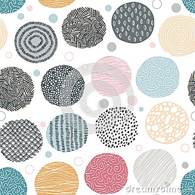 Seamless circle pattern. Doodle organic minimal shapes. Hand drawn geometric forms with decorative floral textures Vector Illustration