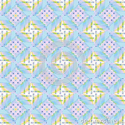 Seamless circles and diamond pattern light blue purple yellow white green Stock Photo