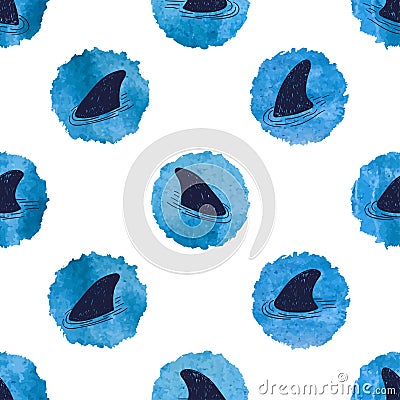 Seamless circles pattern with shark fins Vector Illustration