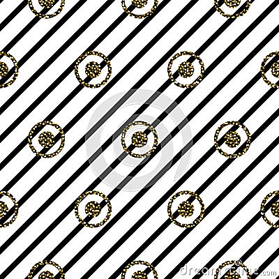 Seamless circles and stripes black and white pattern. Vector Illustration