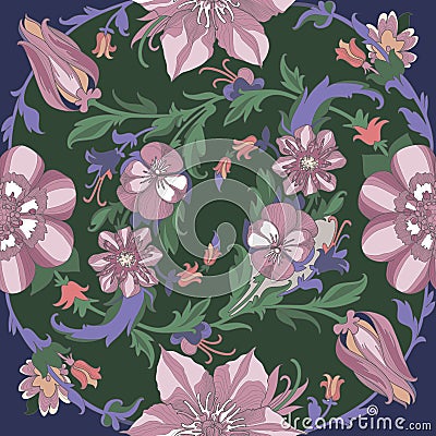 Seamless circular floral pattern Vector Illustration