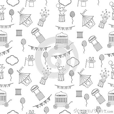 Seamless circus outline pattern. Circus with elements Vector Illustration