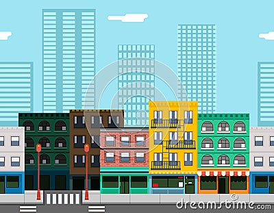 Seamless City Street Concept Flat Design Town Vector Illustration