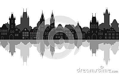 Seamless cityscape of the old town of Prague with reflection in the water Vector Illustration