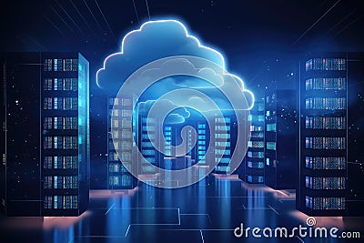 Seamless cloud integration: connecting computer to server for online storage, utilizing cloud technology for computing Stock Photo
