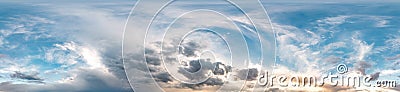 Seamless cloudy blue sky hdri panorama 360 degrees angle view with zenith and beautiful clouds for use in 3d graphics as sky dome Stock Photo