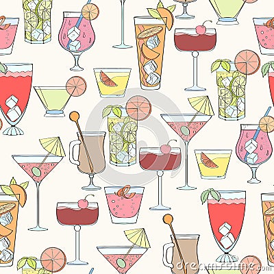 Seamless cocktail pattern Vector Illustration