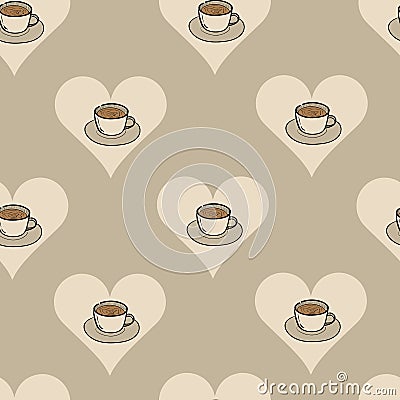 Seamless coffee in heart Vector Illustration