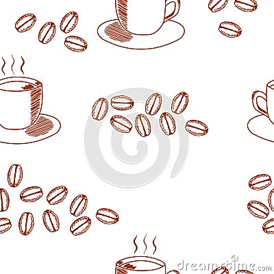 Seamless coffee pattern with coffee cup and coffee beans Vector Illustration