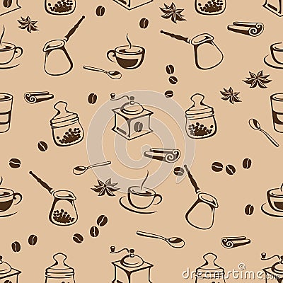 Seamless Coffee stylized vector background Vector Illustration