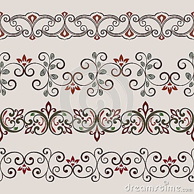 Seamless color floral border template. Vector Illustration