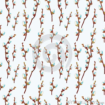 Seamless color pattern with fluffy willow branches. Vector illustration Vector Illustration