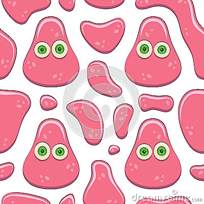 Seamless color pattern with pink jelly character. Vector cartoon background. Vector Illustration