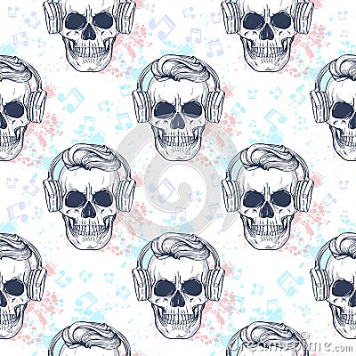 Seamless color pattern with skull Vector Illustration