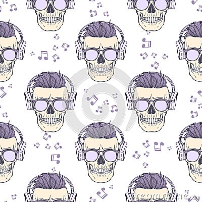 Seamless color pattern with skull Vector Illustration