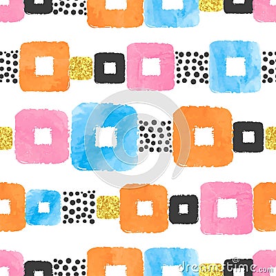 Seamless colorful abstract pattern with watercolor squares Vector Illustration