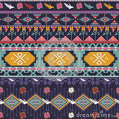 Seamless colorful aztec pattern with birds Stock Photo