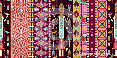 Seamless colorful aztec pattern with birds Stock Photo