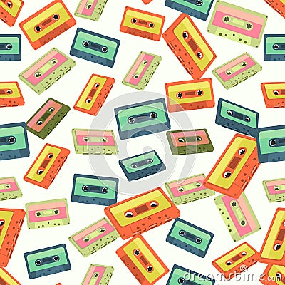 Seamless colorful background made of audio tapes in flat design Vector Illustration