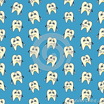 Seamless colorful background made of cartoons of sad teeth Vector Illustration