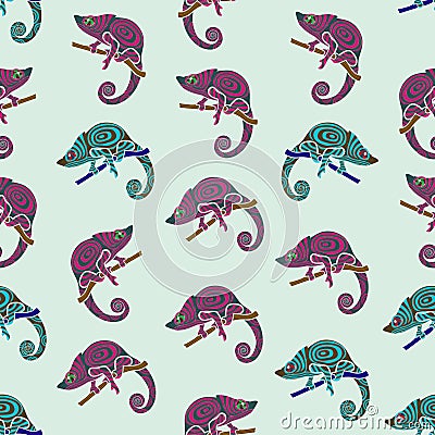 Seamless colorful background made of chameleons Vector Illustration