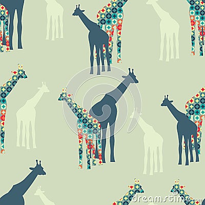 Seamless Colorful Background made of Giraffes Vector Illustration