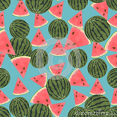 Seamless colorful background made of watermelon in flat design Vector Illustration