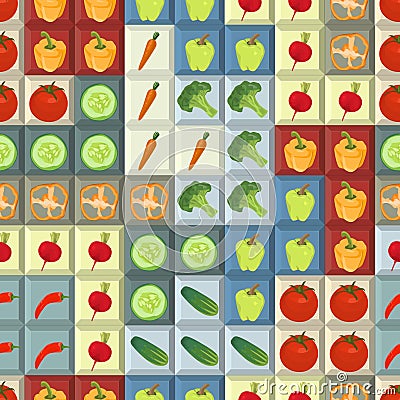 Seamless colorful background with vegetables on tetris shapes Vector Illustration