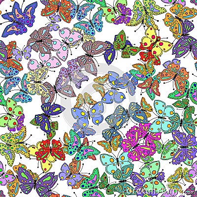 Seamless colorful butterfly pattern. Vector Vector Illustration