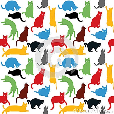 Seamless with colorful cats silhouettes, background for kids Vector Illustration