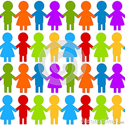 Seamless colorful children holding hands Stock Photo