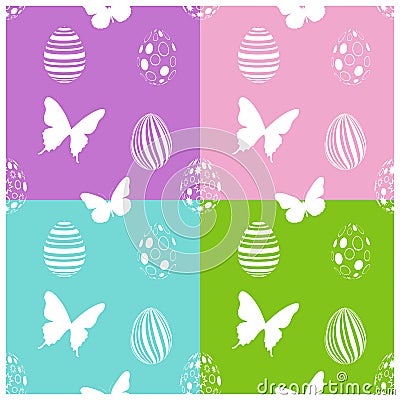 Seamless Easter pattern with eggs and butterflies Vector Illustration