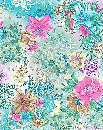 Seamless colorful floral flower pattern Stock Photo